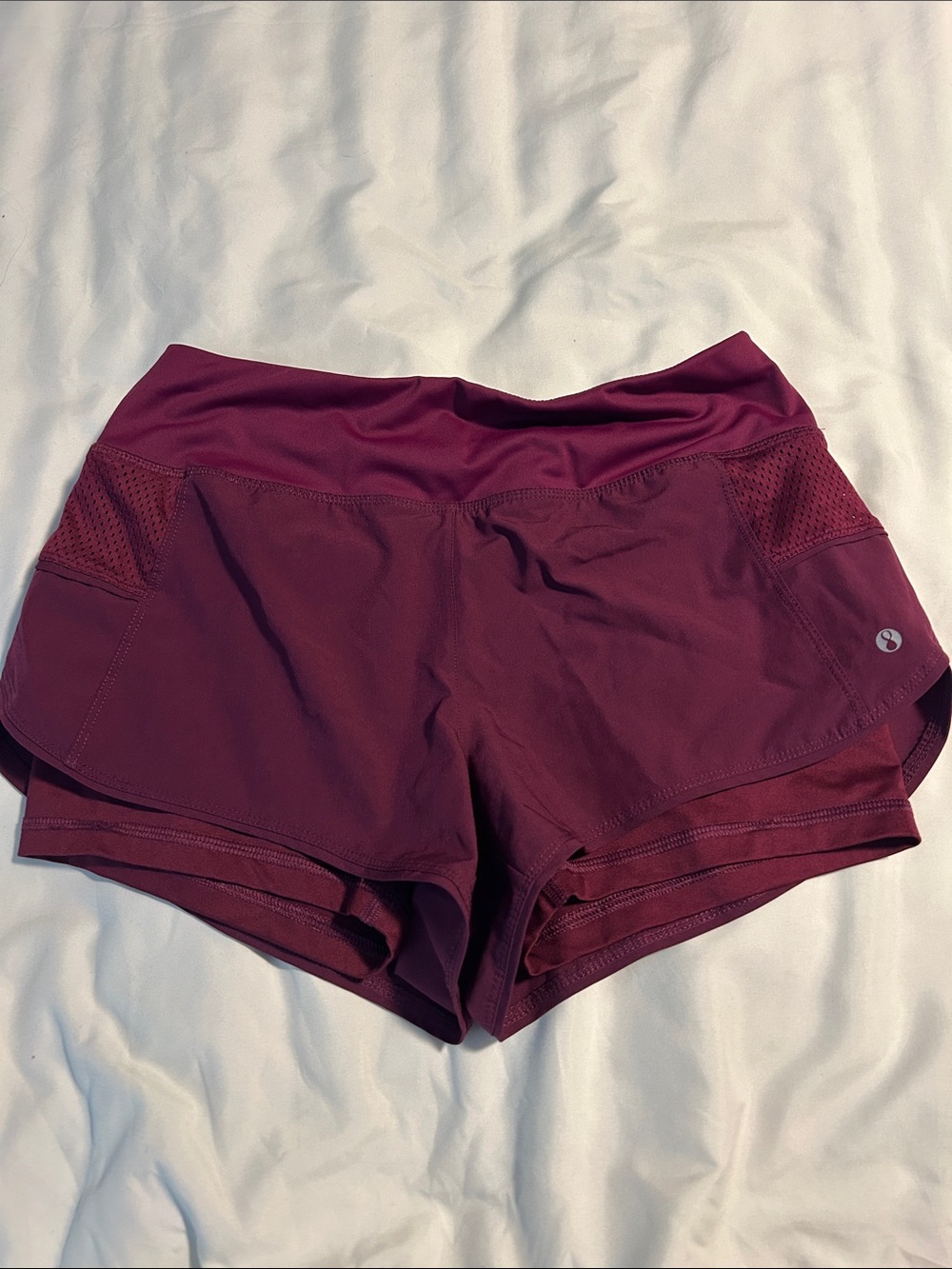 High-Rise Maroon Athletic Shorts with Side Mesh Panels